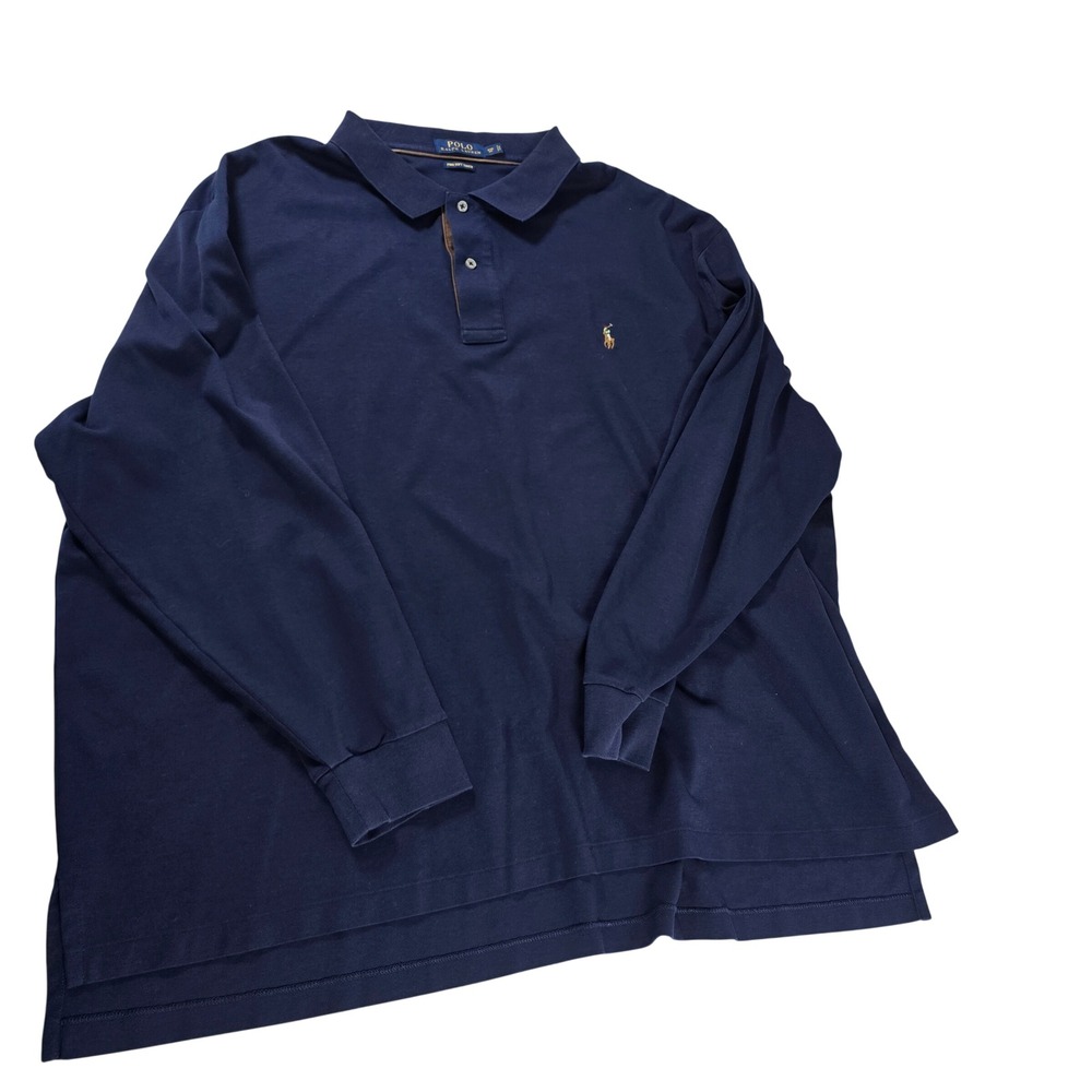 Polo Ralph Lauren Mens‎ 4XB Big Navy Blue Pima Soft Touch Long Sleeve Polo Shirt